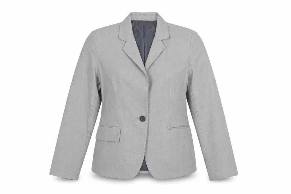 Front view of Zara Basic Women's Grey Single-Breasted Blazer, size 12, Classic Fit