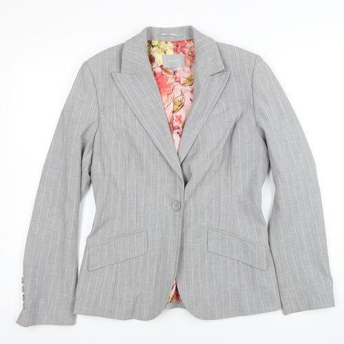 Per Una Womens Grey Pinstripe Single-Breasted Blazer Size 10