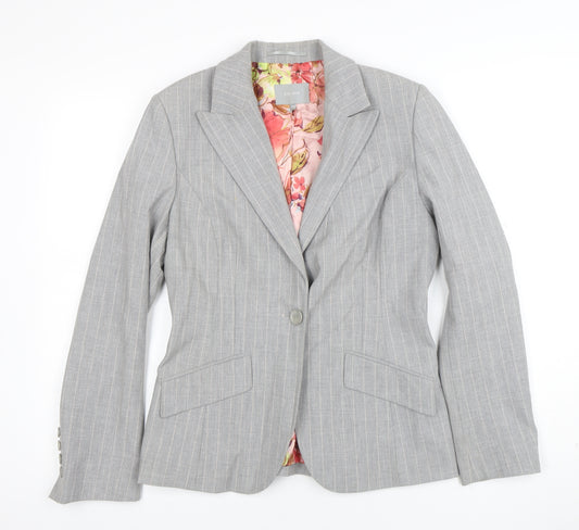 Per Una Womens Grey Pinstripe Single-Breasted Blazer Size 10