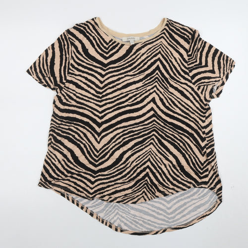 Oasis Women’s Beige Black Animal Print Short Sleeve T-Shirt L