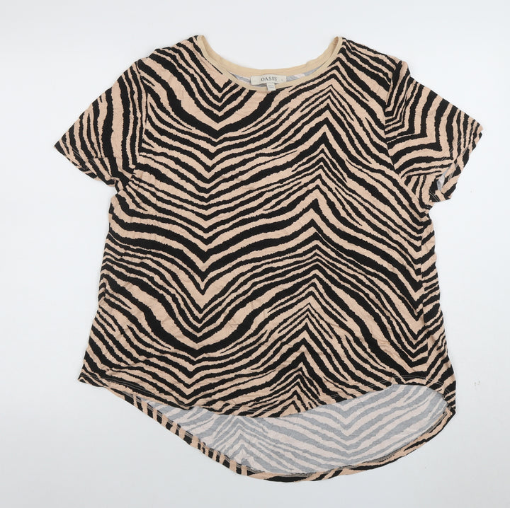 Oasis Women’s Beige Black Animal Print Short Sleeve T-Shirt L