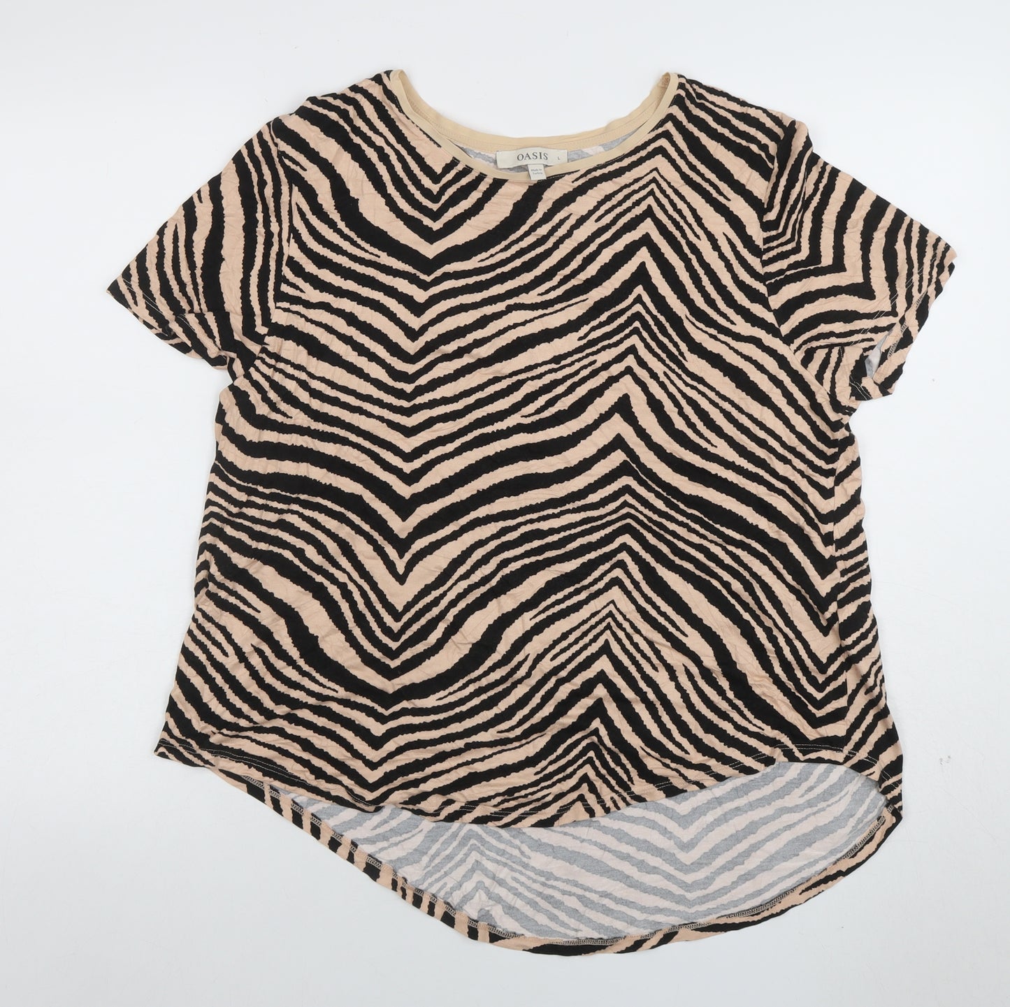 Oasis Women’s Beige Black Animal Print Short Sleeve T-Shirt L