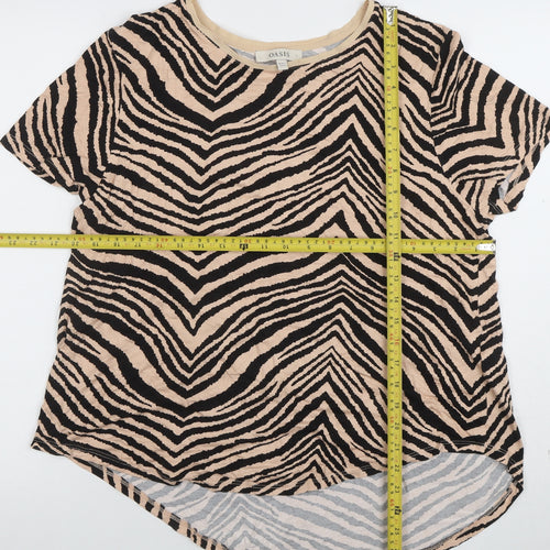Oasis Women’s Beige Black Animal Print Short Sleeve T-Shirt L
