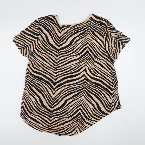 Oasis Women’s Beige Black Animal Print Short Sleeve T-Shirt L