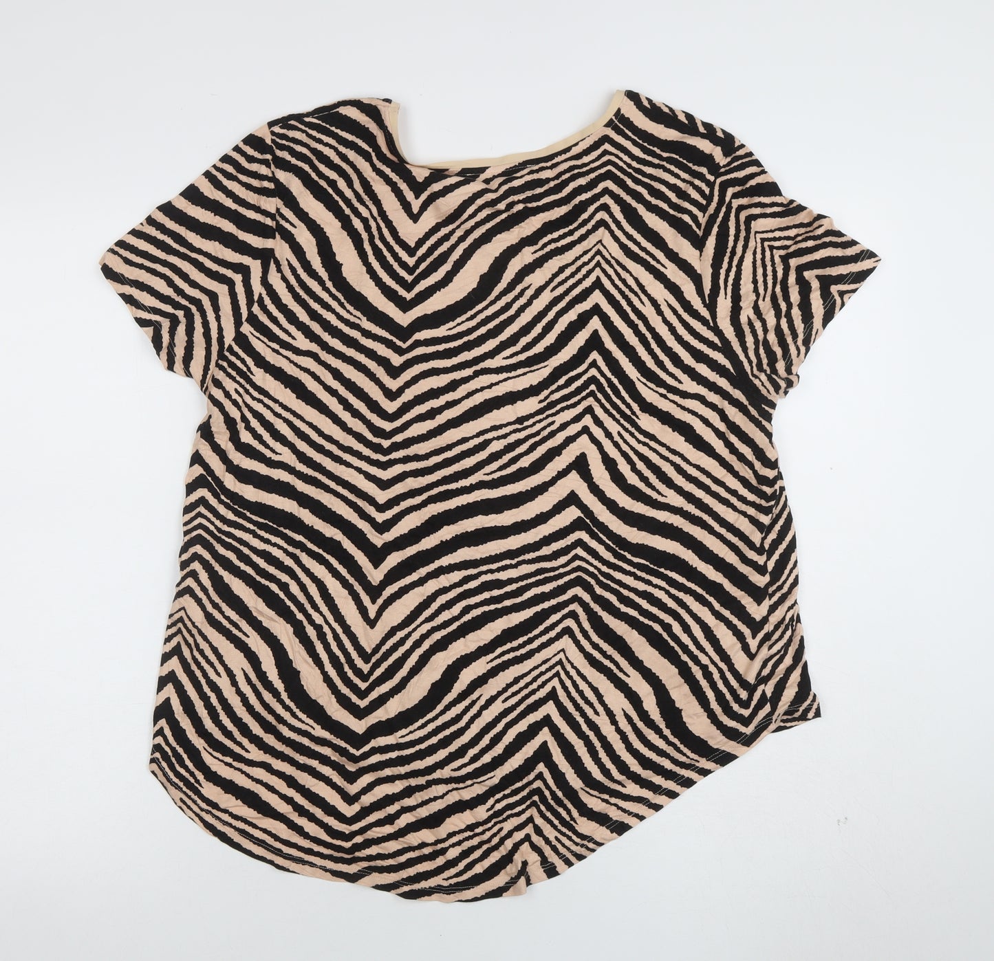 Oasis Women’s Beige Black Animal Print Short Sleeve T-Shirt L