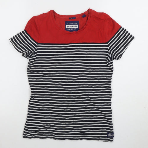Superdry Women Red Navy Striped Basic T-Shirt Medium