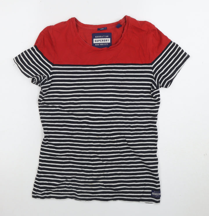 Superdry Women Red Navy Striped Basic T-Shirt Medium