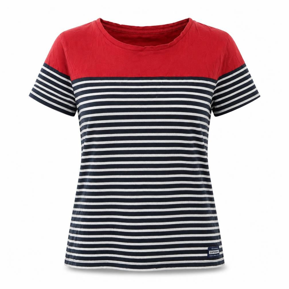 Front view of Superdry Women Red Navy Striped Basic T-Shirt Medium