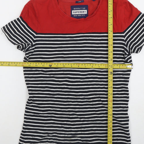 Superdry Women Red Navy Striped Basic T-Shirt Medium