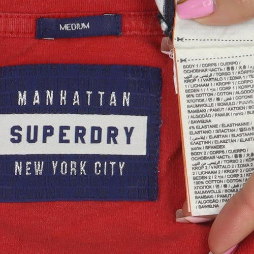 Superdry Women Red Navy Striped Basic T-Shirt Medium