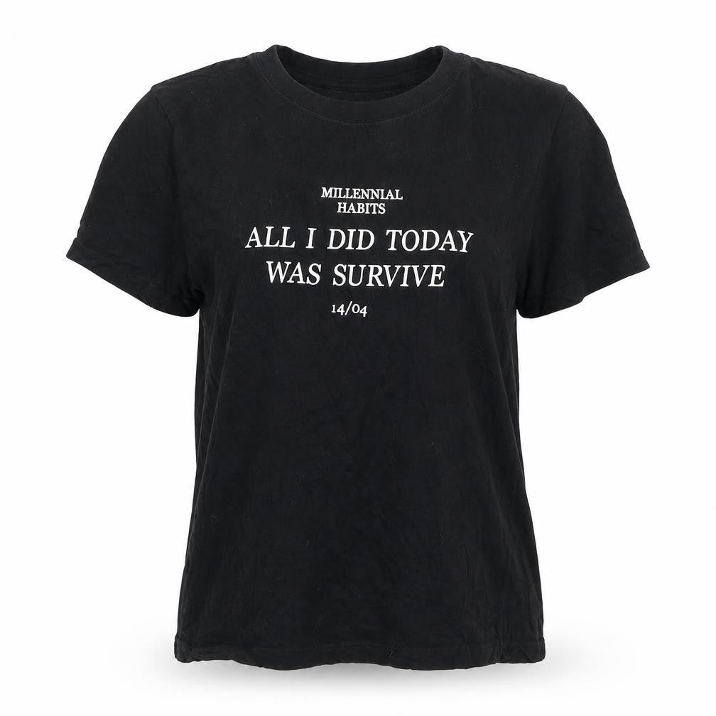 Pull&Bear Women's Black XS Basic Cotton Quote T-Shirt