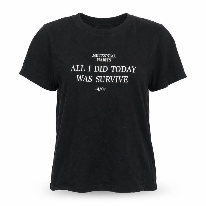 Pull&Bear Women's Black XS Basic Cotton Quote T-Shirt