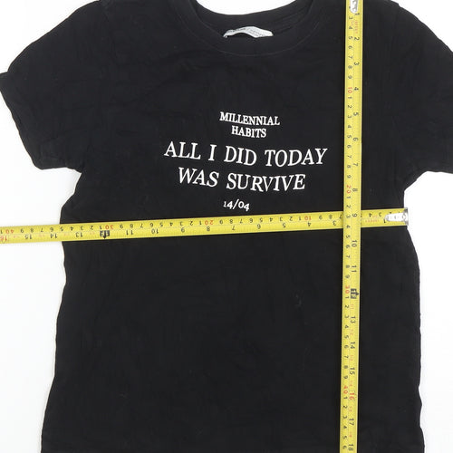 Pull&Bear Women's Black XS Basic Cotton Quote T-Shirt