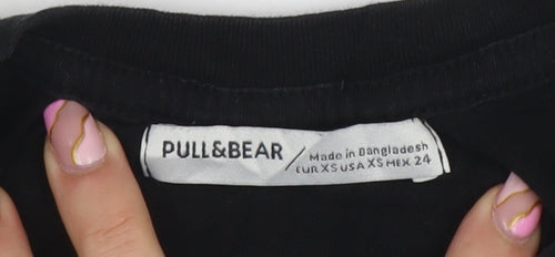 Pull&Bear Women's Black XS Basic Cotton Quote T-Shirt