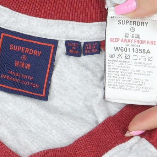 Superdry Women’s Multicoloured Raglan 3/4 Sleeve Organic Cotton T-Shirt Size 12