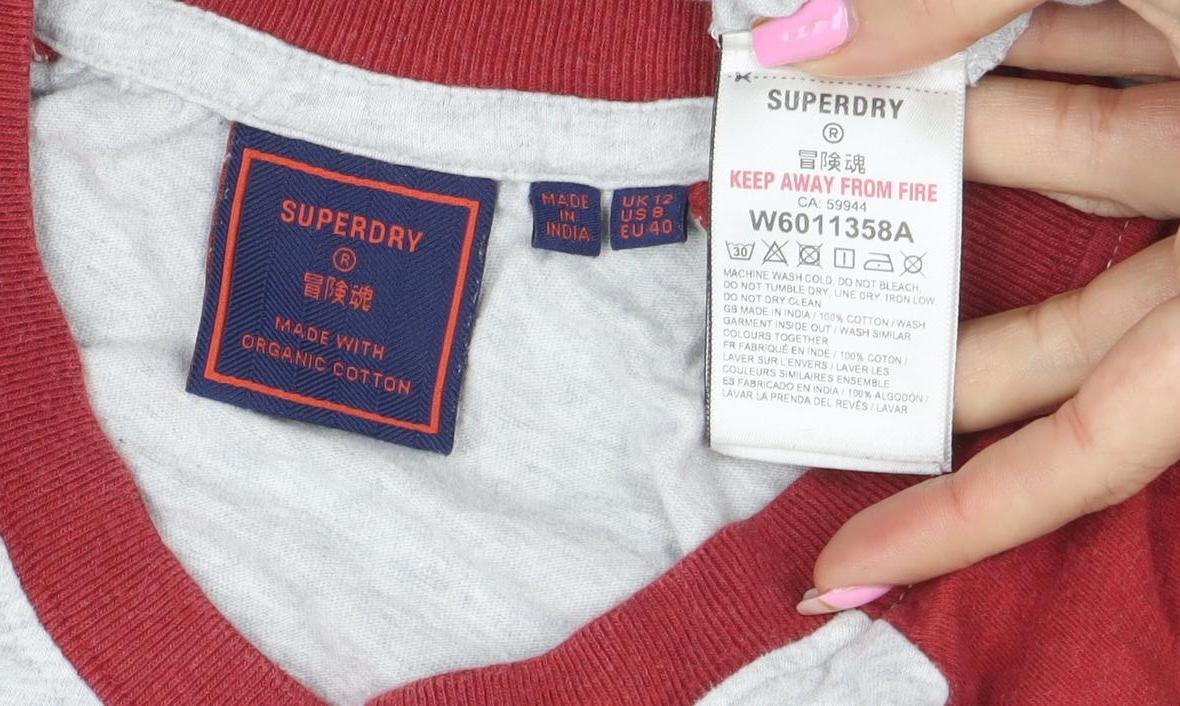 Superdry Women’s Multicoloured Raglan 3/4 Sleeve Organic Cotton T-Shirt Size 12