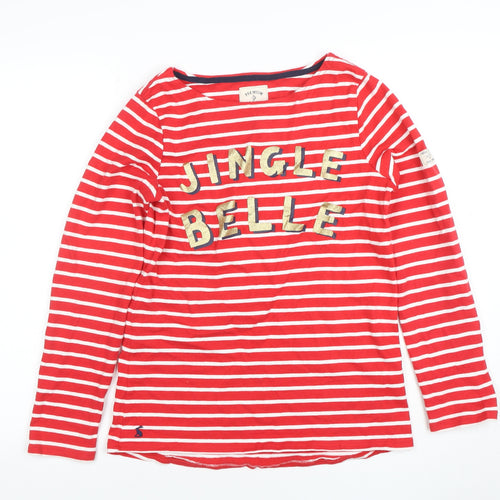 Joules Women's Red Striped Jingle Belle Long Sleeve Cotton T-Shirt Size 10