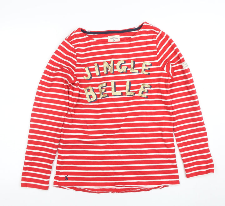Joules Women's Red Striped Jingle Belle Long Sleeve Cotton T-Shirt Size 10
