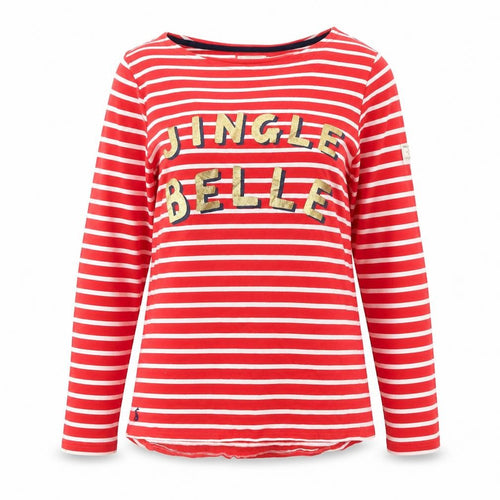 Joules Women's Red Striped Jingle Belle Long Sleeve Cotton T-Shirt Size 10
