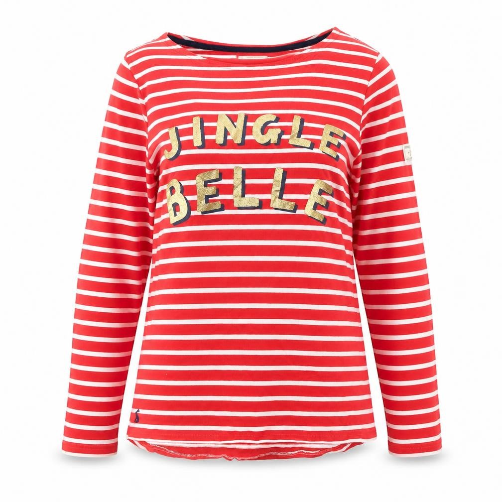 Joules Women's Red Striped Jingle Belle Long Sleeve Cotton T-Shirt Size 10