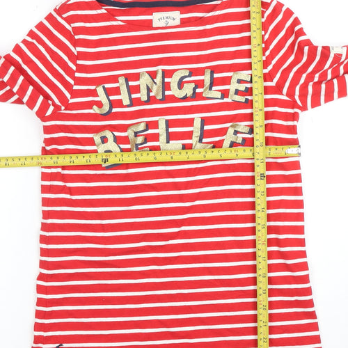Joules Women's Red Striped Jingle Belle Long Sleeve Cotton T-Shirt Size 10