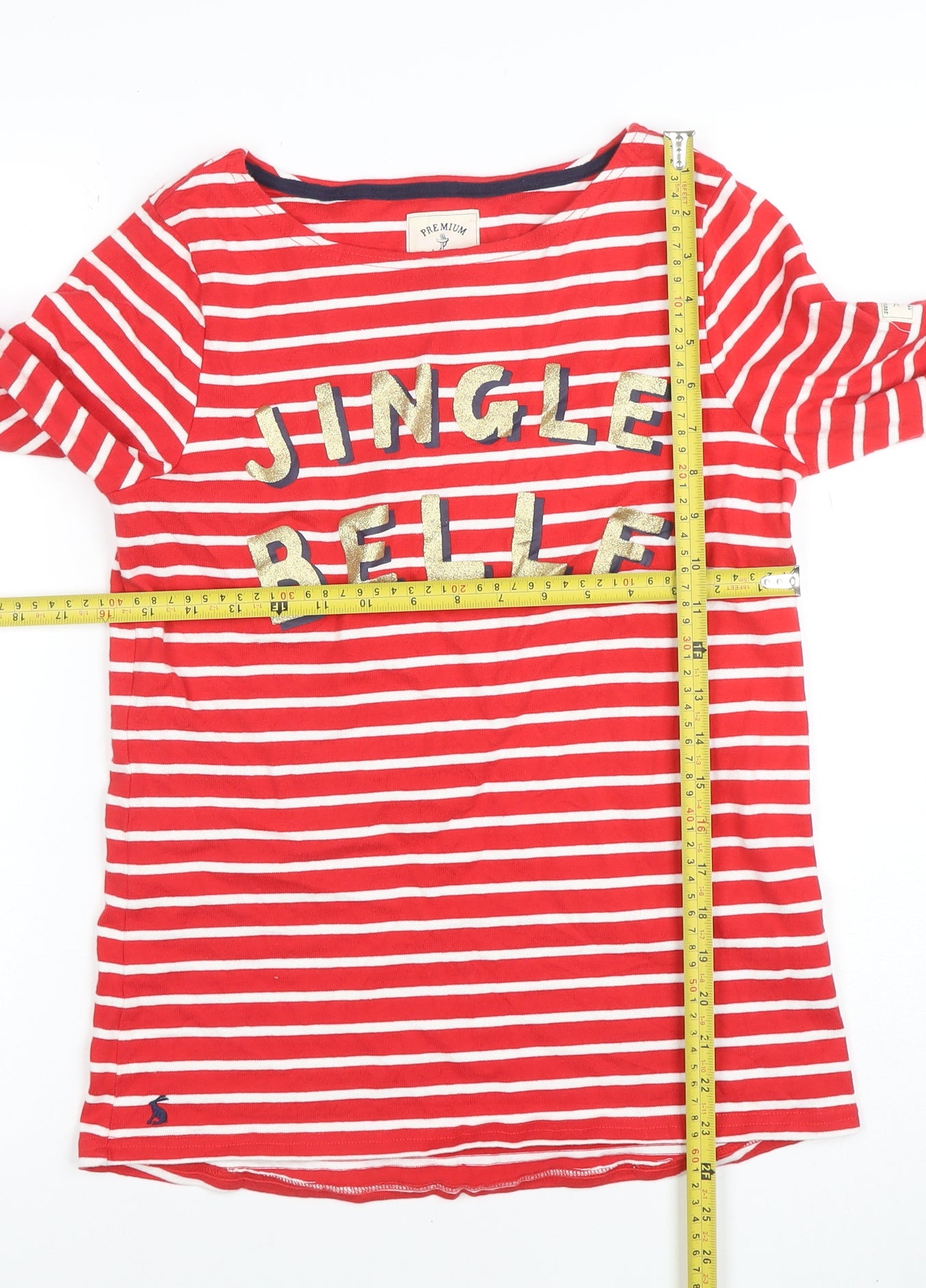 Joules Women's Red Striped Jingle Belle Long Sleeve Cotton T-Shirt Size 10
