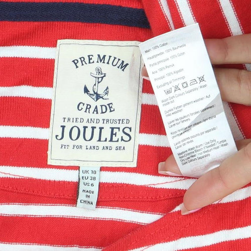 Joules Women's Red Striped Jingle Belle Long Sleeve Cotton T-Shirt Size 10