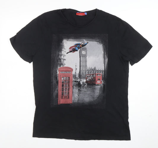 Superman Men's Black Graphic T-Shirt Size L Cotton Short Sleeve