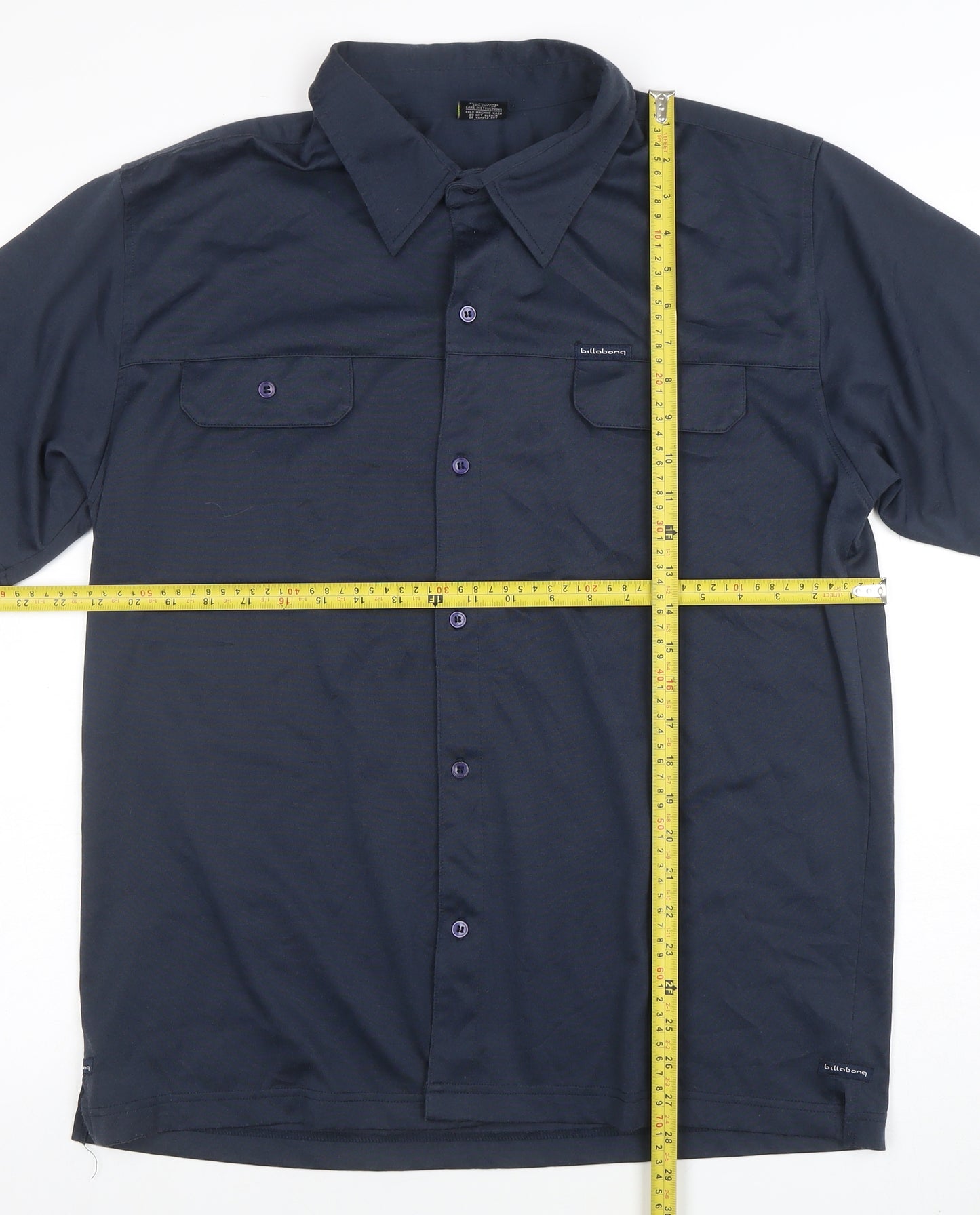 Billabong Mens Navy Blue Short Sleeve Button-Up Shirt Size L