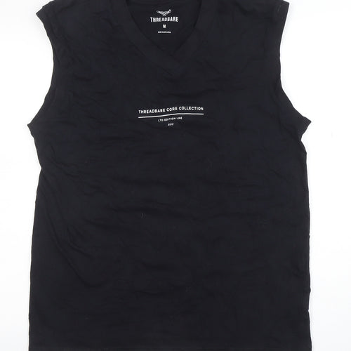 Threadbare Men's Black Sleeveless V-Neck Graphic Cotton T-Shirt M