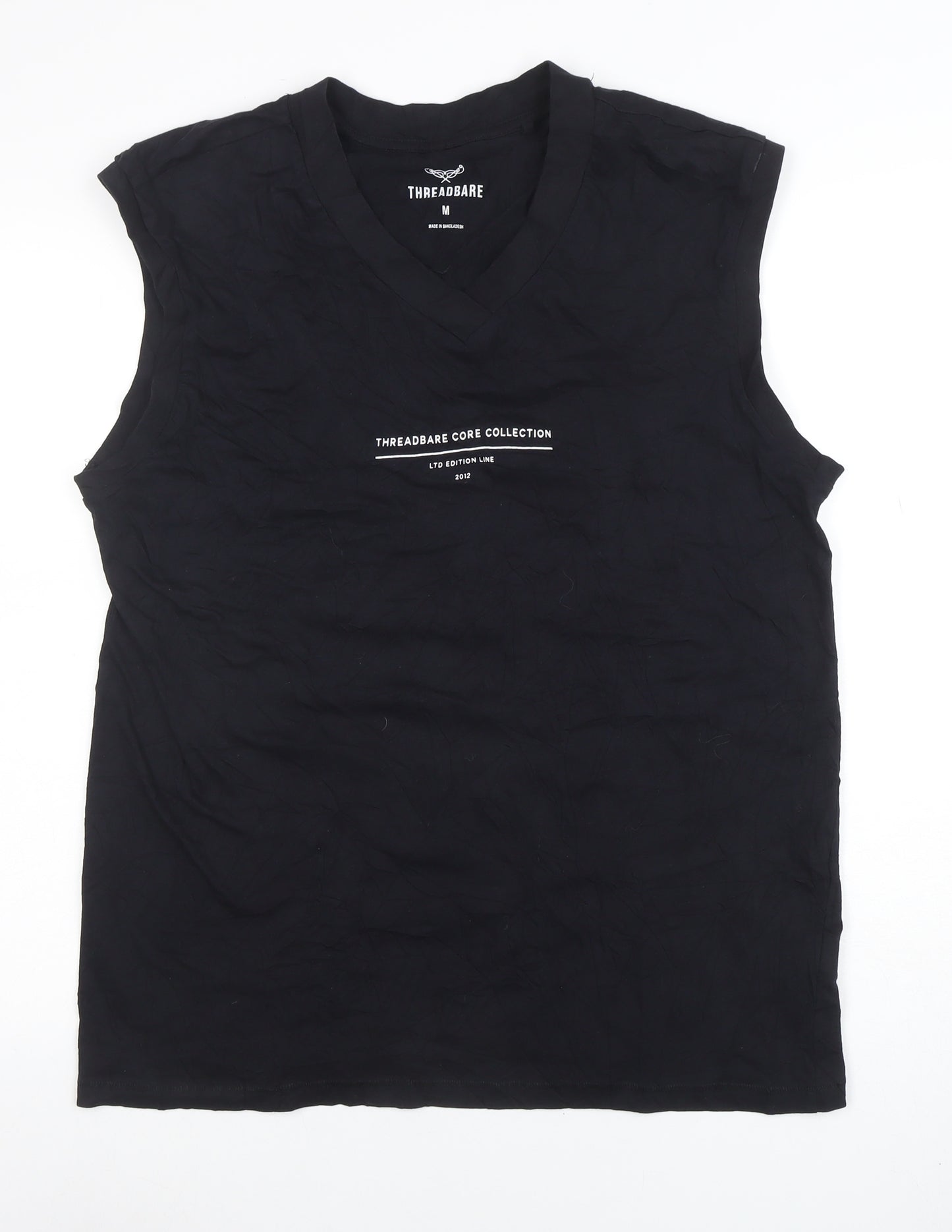 Threadbare Men's Black Sleeveless V-Neck Graphic Cotton T-Shirt M