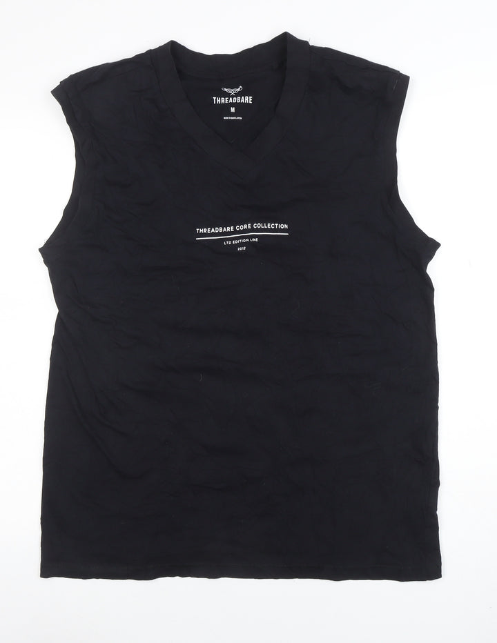 Threadbare Men's Black Sleeveless V-Neck Graphic Cotton T-Shirt M