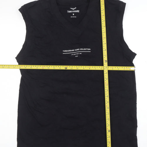 Threadbare Men's Black Sleeveless V-Neck Graphic Cotton T-Shirt M