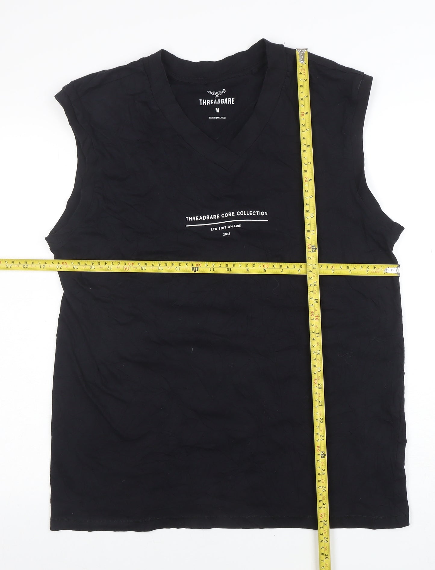 Threadbare Men's Black Sleeveless V-Neck Graphic Cotton T-Shirt M