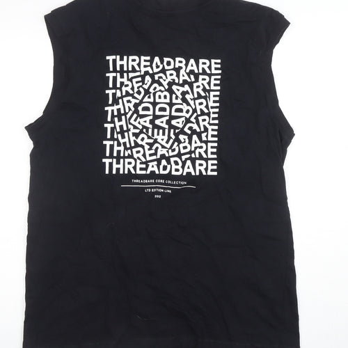 Threadbare Men's Black Sleeveless V-Neck Graphic Cotton T-Shirt M