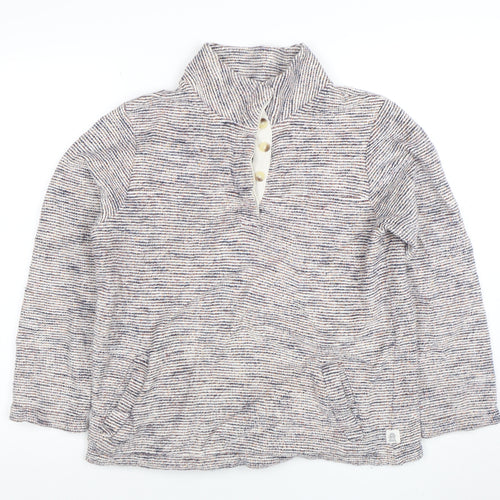 Fat Face Womens Beige Blue Striped Henley Sweatshirt Size S Cotton Blend