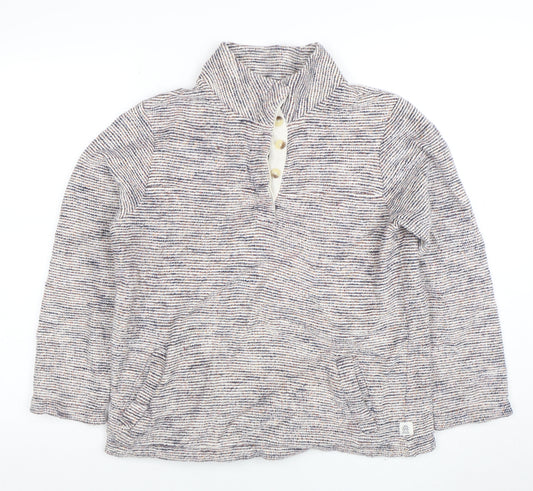 Fat Face Womens Beige Blue Striped Henley Sweatshirt Size S Cotton Blend