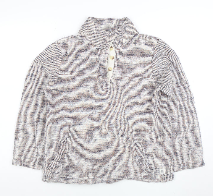 Fat Face Womens Beige Blue Striped Henley Sweatshirt Size S Cotton Blend