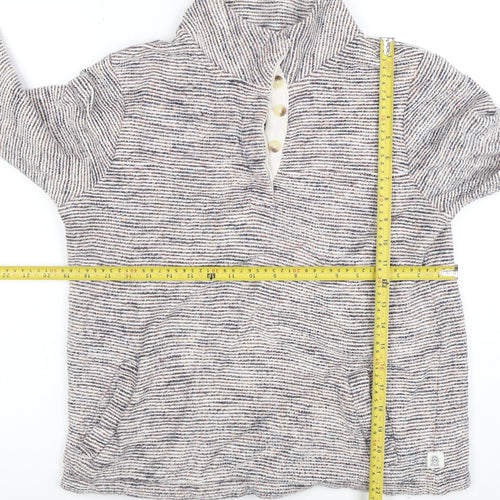 Fat Face Womens Beige Blue Striped Henley Sweatshirt Size S Cotton Blend