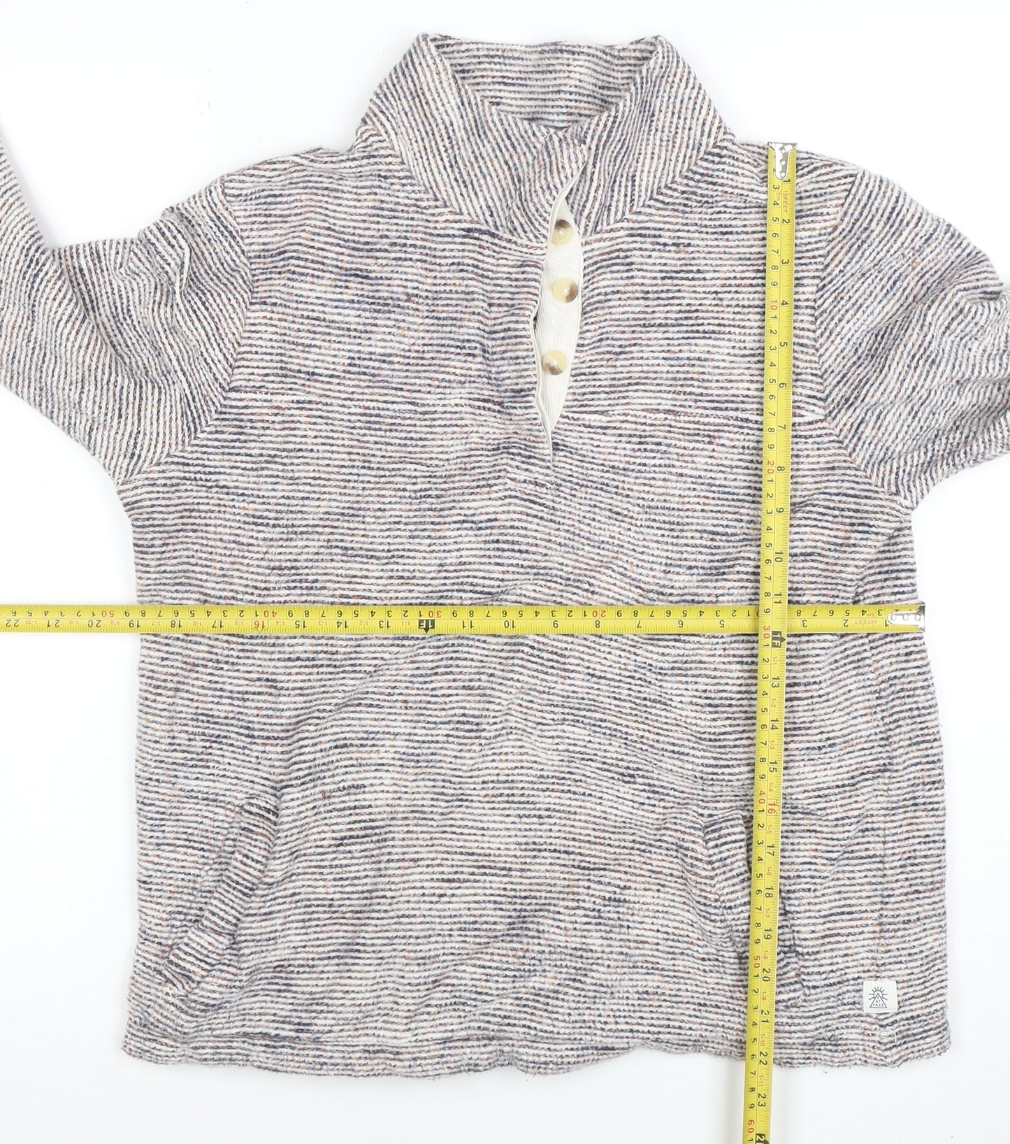 Fat Face Womens Beige Blue Striped Henley Sweatshirt Size S Cotton Blend