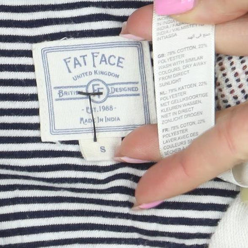 Fat Face Womens Beige Blue Striped Henley Sweatshirt Size S Cotton Blend