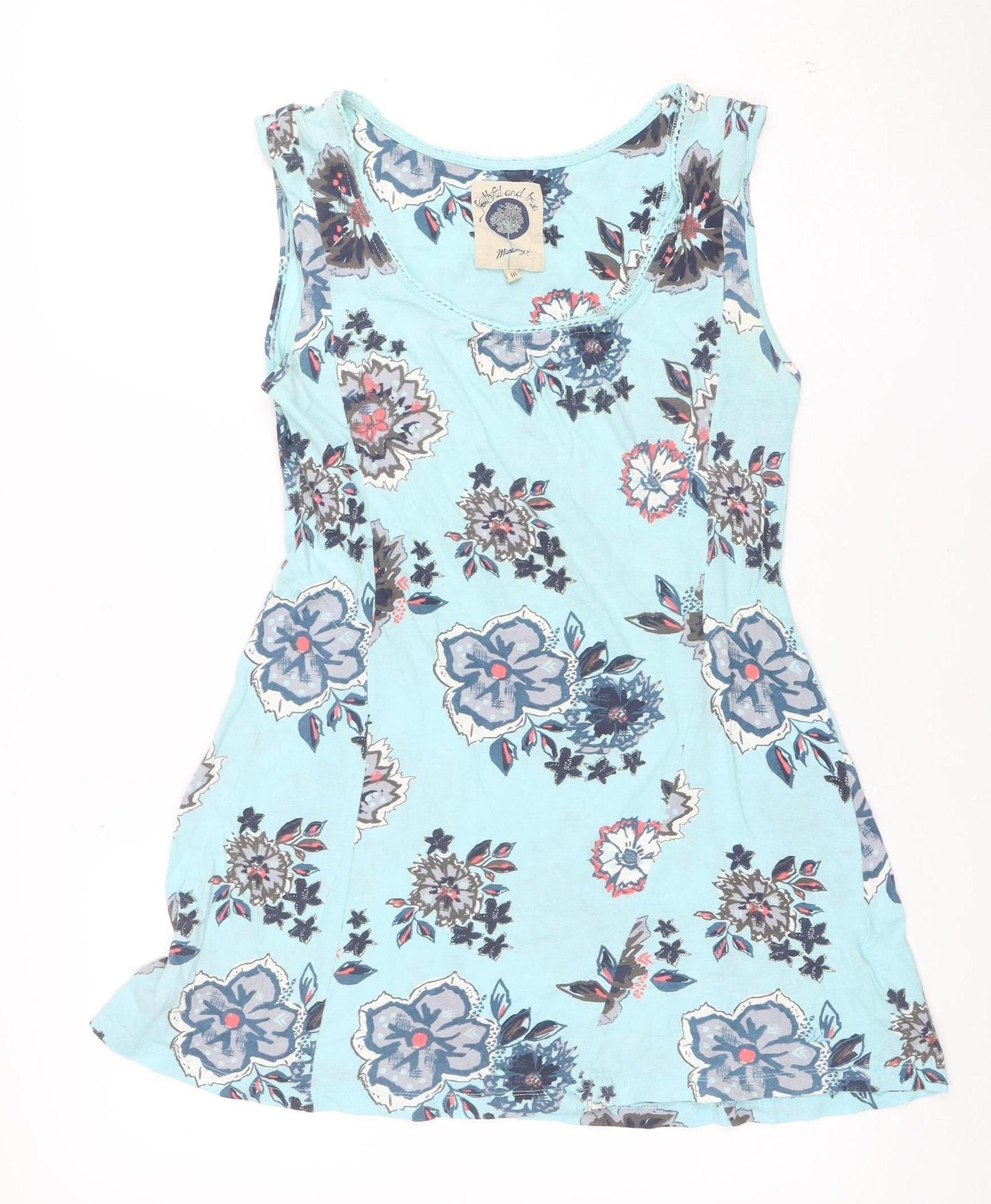 Mantaray Women's Blue Floral 100% Cotton Tank Top Size 10
