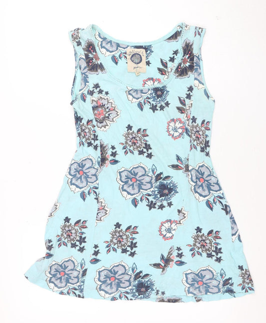 Mantaray Women's Blue Floral 100% Cotton Tank Top Size 10