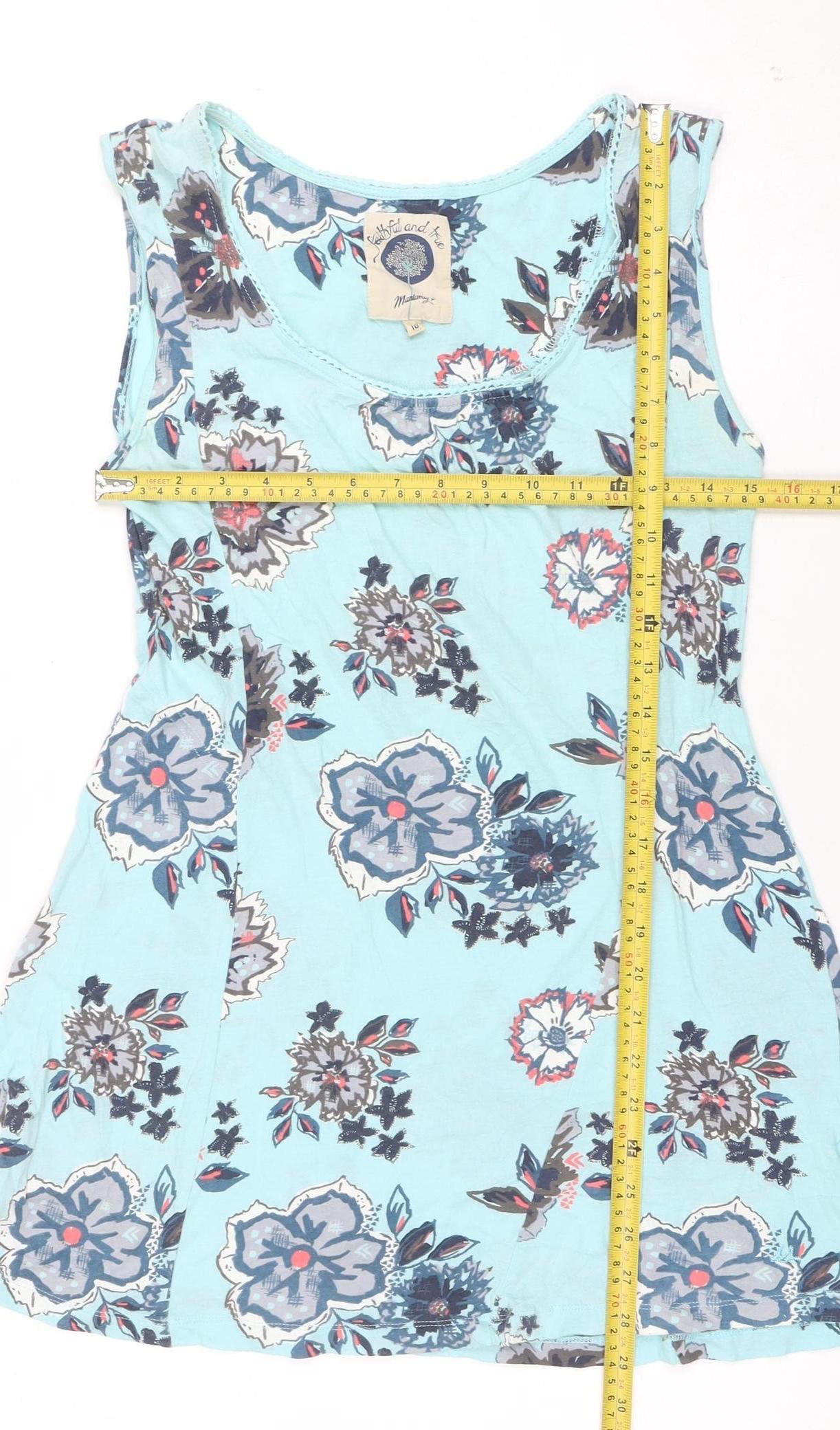 Mantaray Women's Blue Floral 100% Cotton Tank Top Size 10