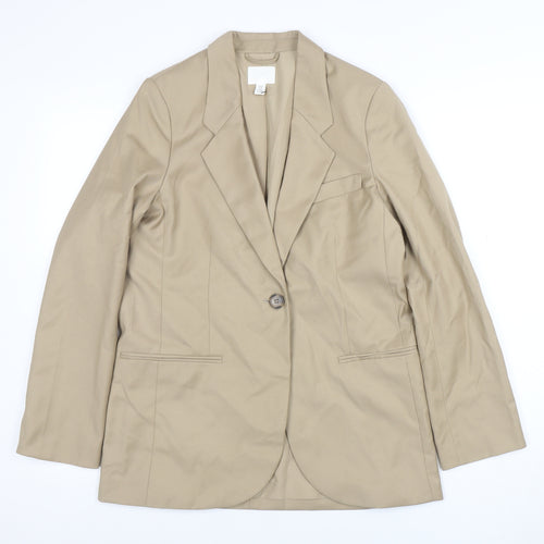 H&M Women Beige Single-Breasted Blazer XS Regular Fit Suit Jacket