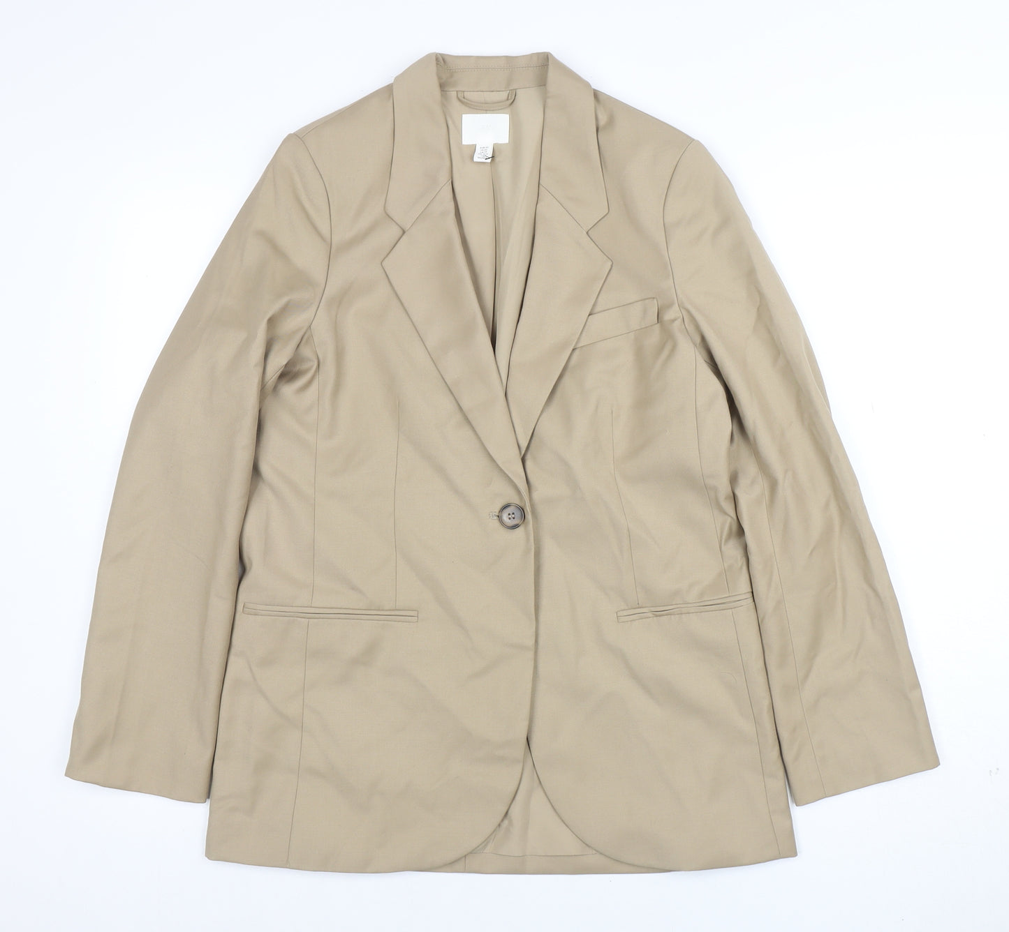 H&M Women Beige Single-Breasted Blazer XS Regular Fit Suit Jacket