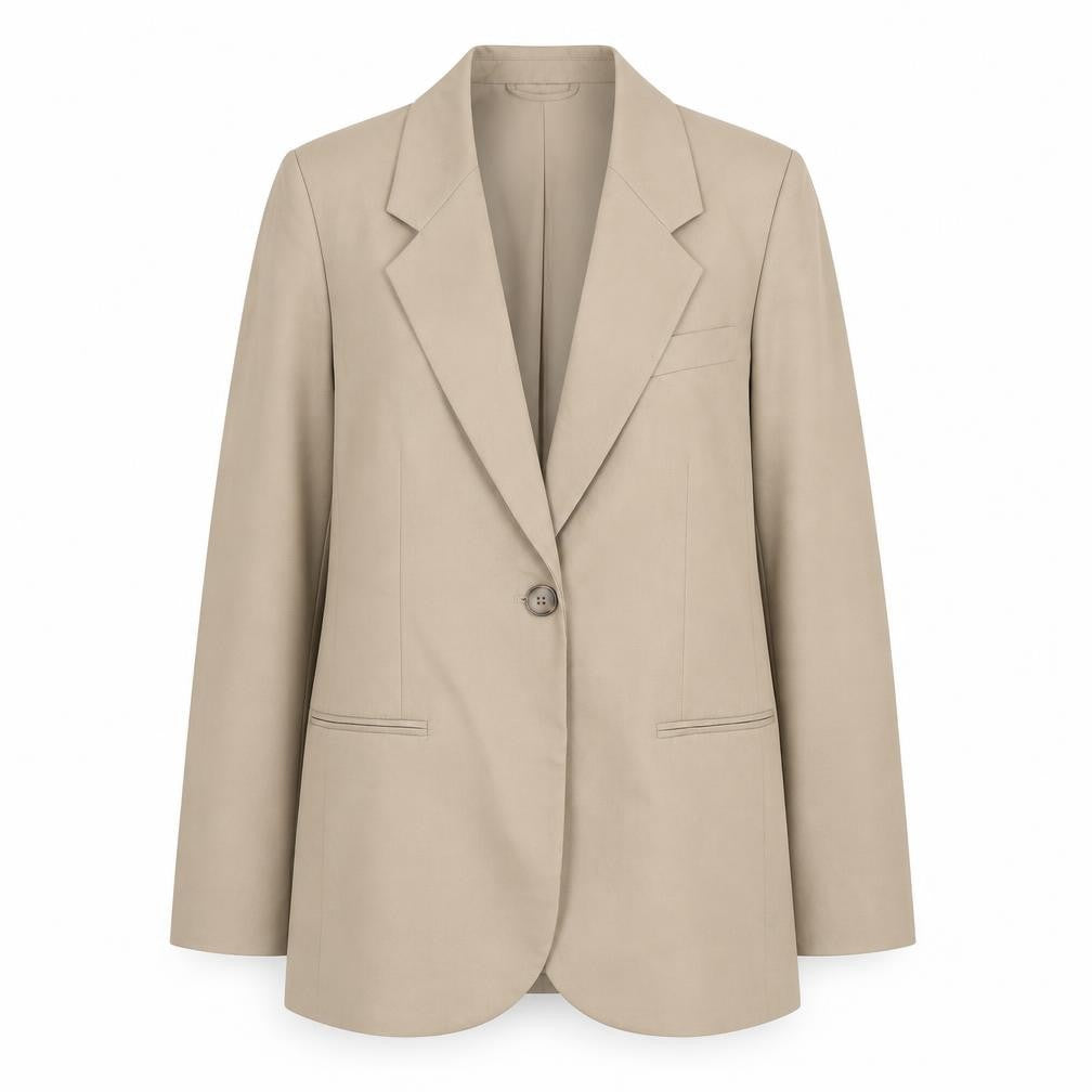 Front view of H&M Women Beige Single-Breasted Blazer XS Regular Fit Suit Jacket