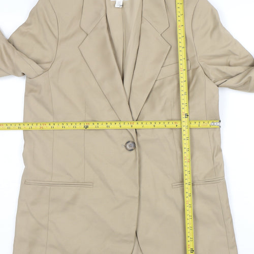 H&M Women Beige Single-Breasted Blazer XS Regular Fit Suit Jacket