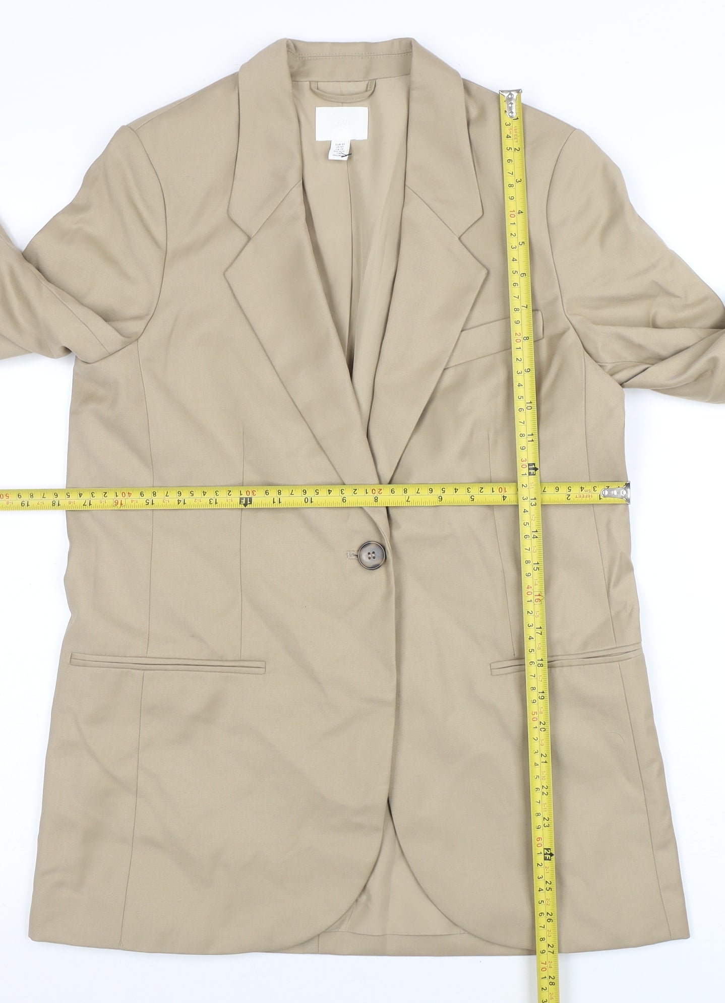 H&M Women Beige Single-Breasted Blazer XS Regular Fit Suit Jacket