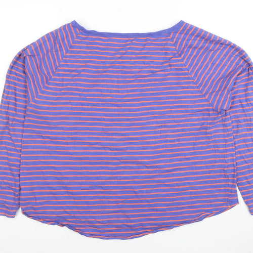 GAP Women Blue Striped Long Sleeve Boat Neck Cotton T-Shirt XL
